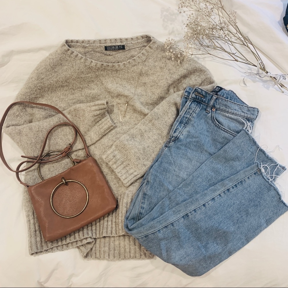 Tan Oversized Crew Neck Sweater
